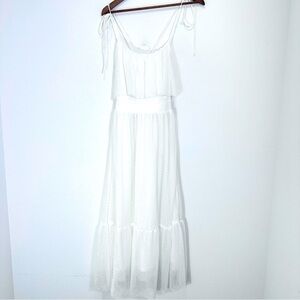 Lulu’s Spaghetti Tie Strap Tiered Sheer Ruffle Polka Dot Midi Dress Size Small
